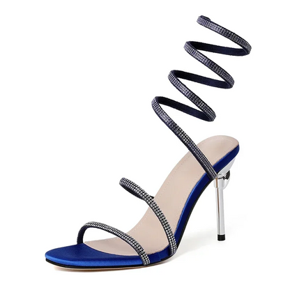Women's Satin Spiral Heels with Crystal-Studded Straps