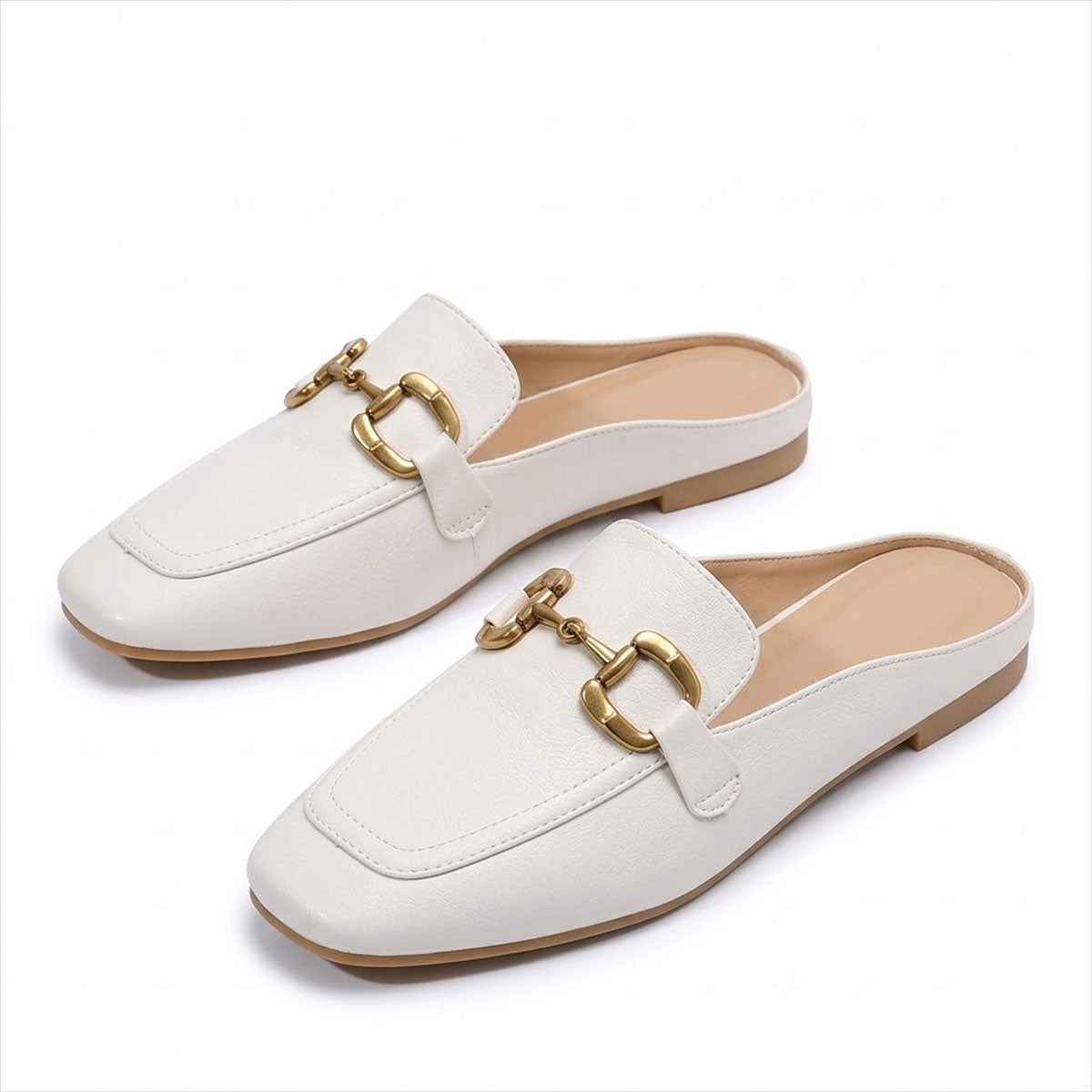 Women's Smooth-Grain Faux Leather Mules with Horsebit Detail