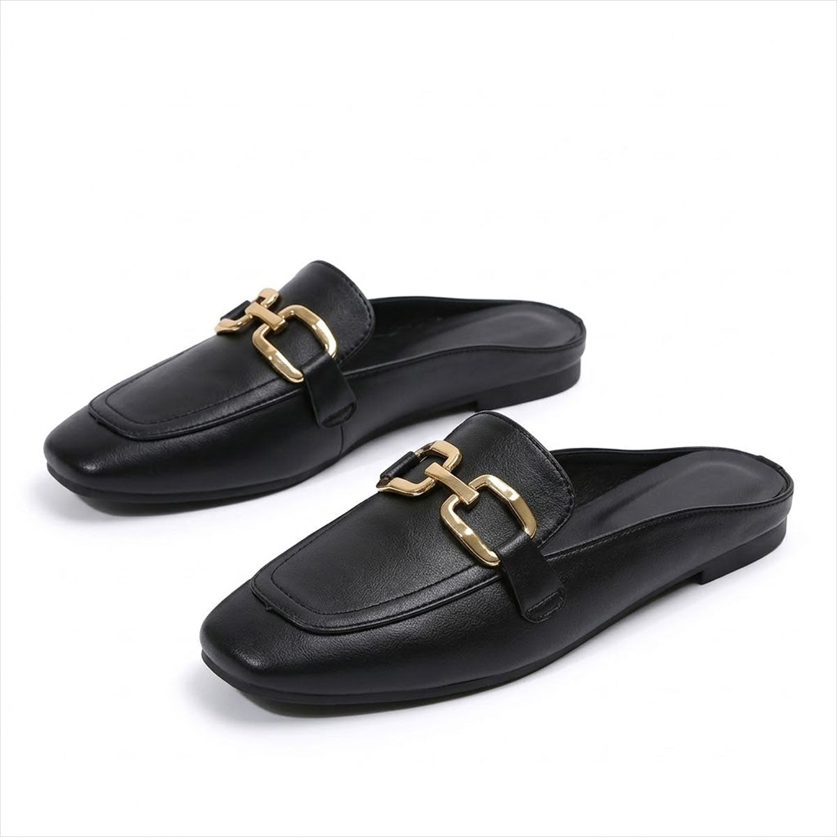 Women's Smooth-Grain Faux Leather Mules with Horsebit Detail