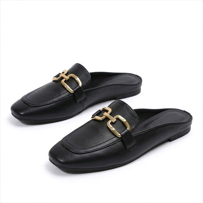 Women's Smooth-Grain Faux Leather Mules with Horsebit Detail