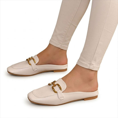 Women's Smooth-Grain Faux Leather Mules with Horsebit Detail