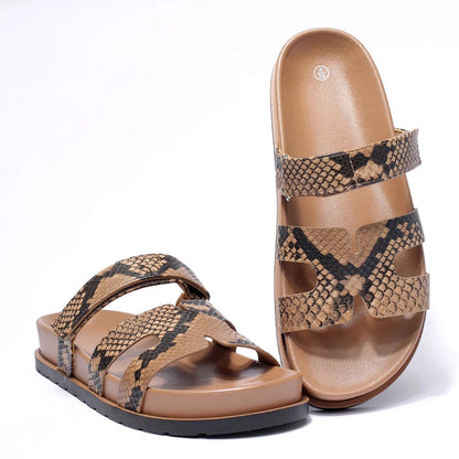 Women's Snake Print Flat Footbed Slide Sandals