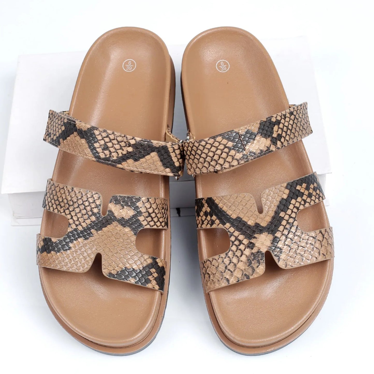 Women's Snake Print Flat Footbed Slide Sandals