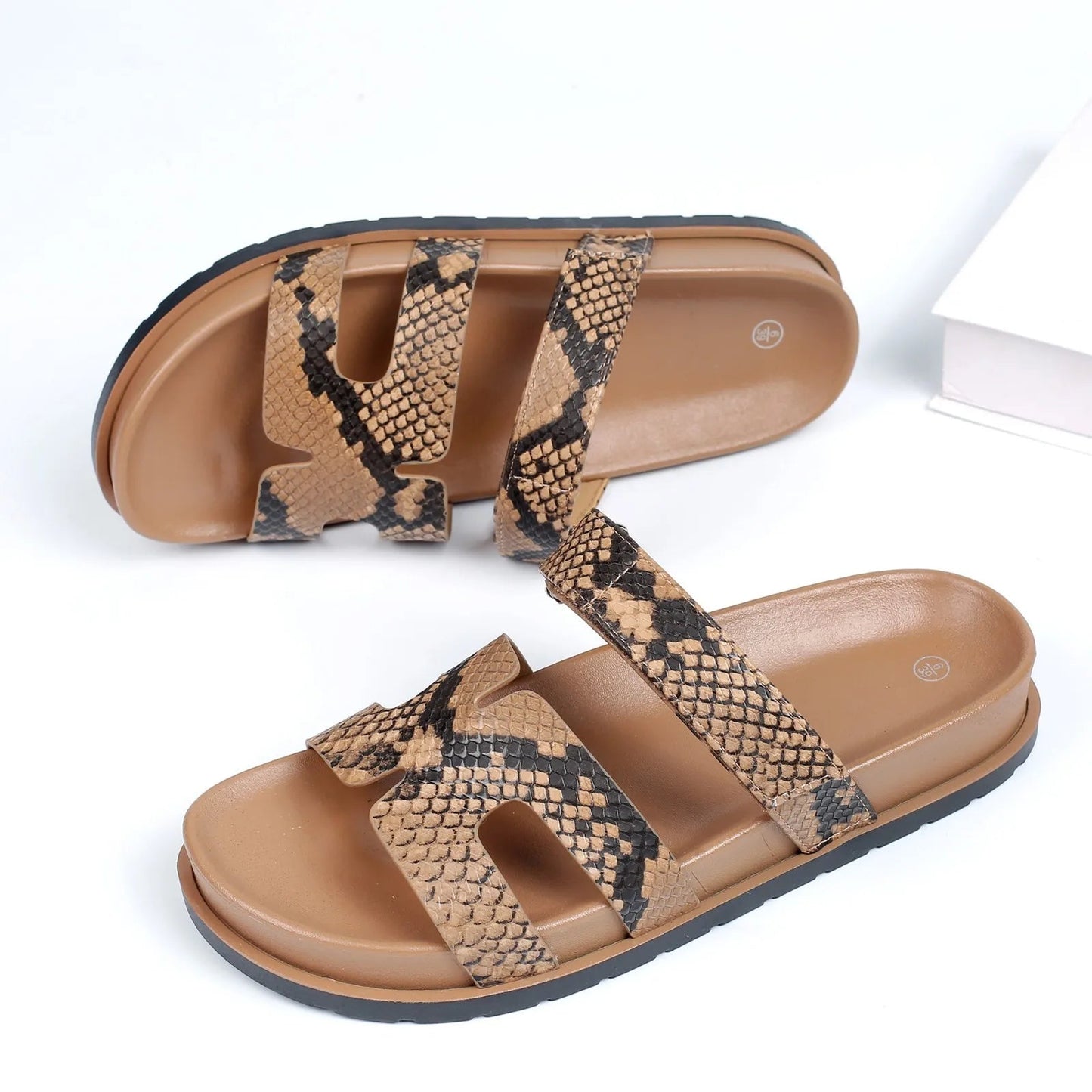 Women's Snake Print Flat Footbed Slide Sandals