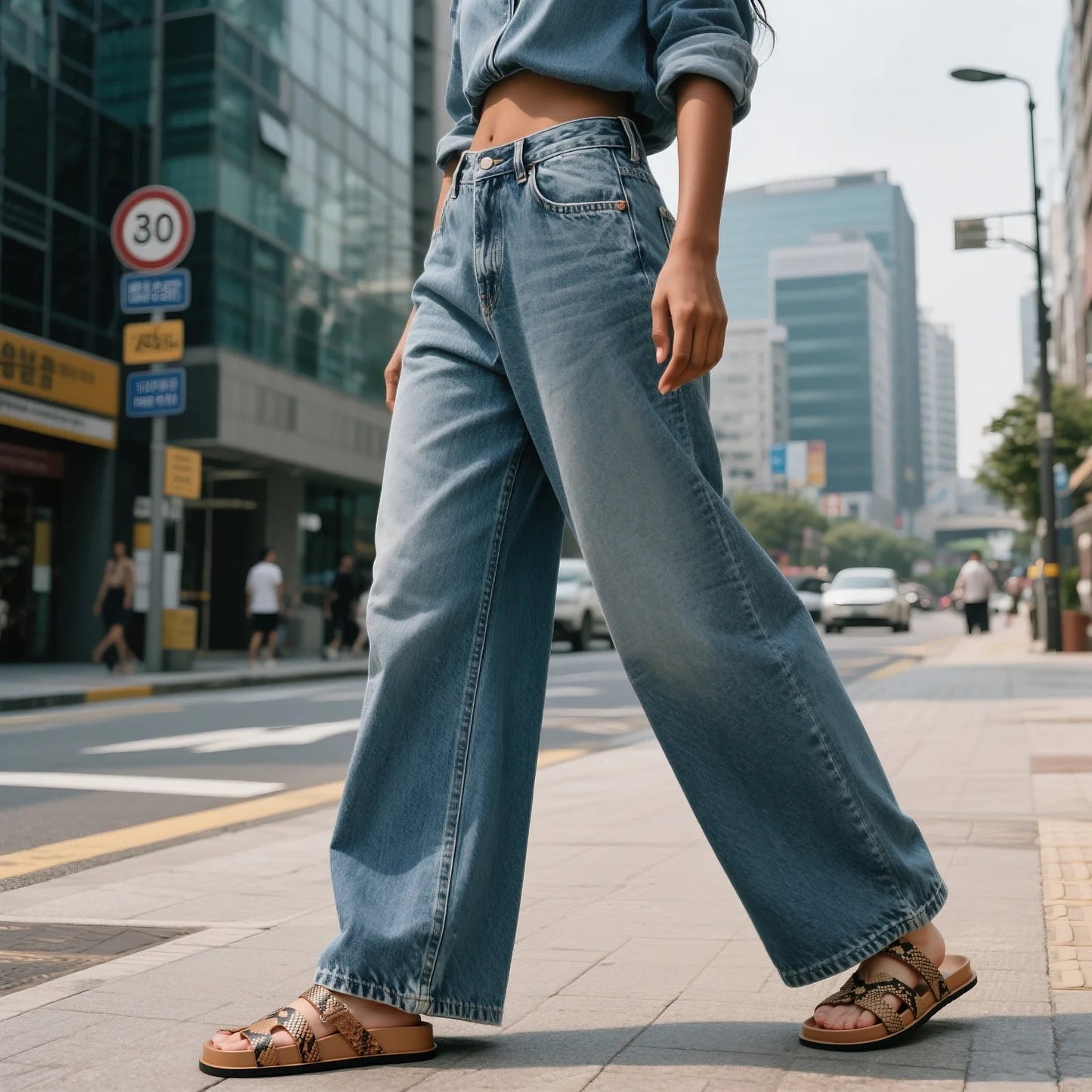 Women's Snake Print Flat Footbed Slide Sandals