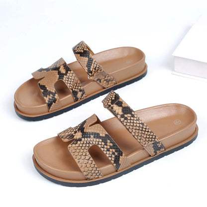 Women's Snake Print Flat Footbed Slide Sandals