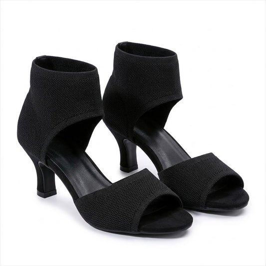 Women's Stretch-Knit Kitten Heel Sandals