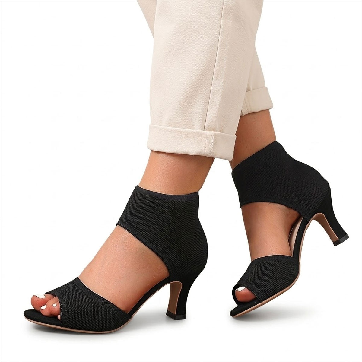 Women's Stretch-Knit Kitten Heel Sandals