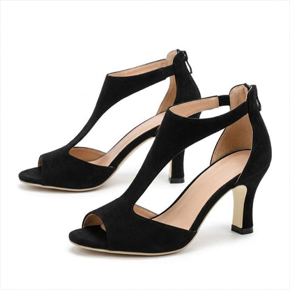 Women's Suede-Look Kitten Heel Sandals with Cut-Outs