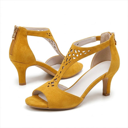 Women's Suede-Look Kitten Heel Sandals with Cut-Outs