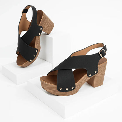 Women's Synthetic Criss-Cross Strap Block Heel Sandals