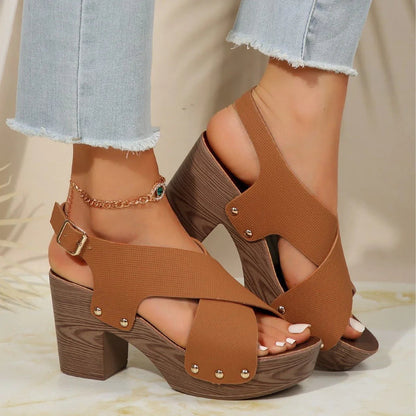 Women's Synthetic Criss-Cross Strap Block Heel Sandals