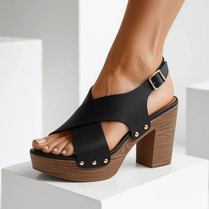 Women's Synthetic Criss-Cross Strap Block Heel Sandals