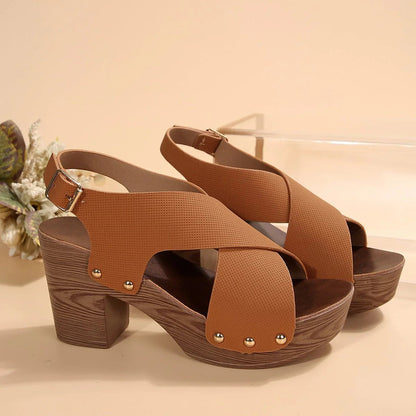 Women's Synthetic Criss-Cross Strap Block Heel Sandals