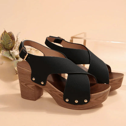 Women's Synthetic Criss-Cross Strap Block Heel Sandals