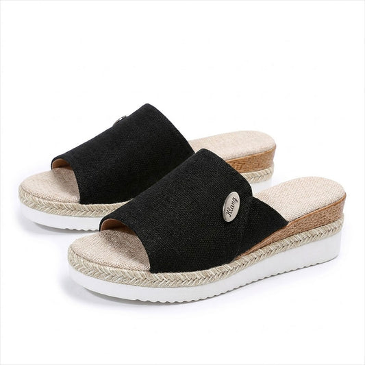 Women's Textured Canvas Peep-Toe Mules Shoes