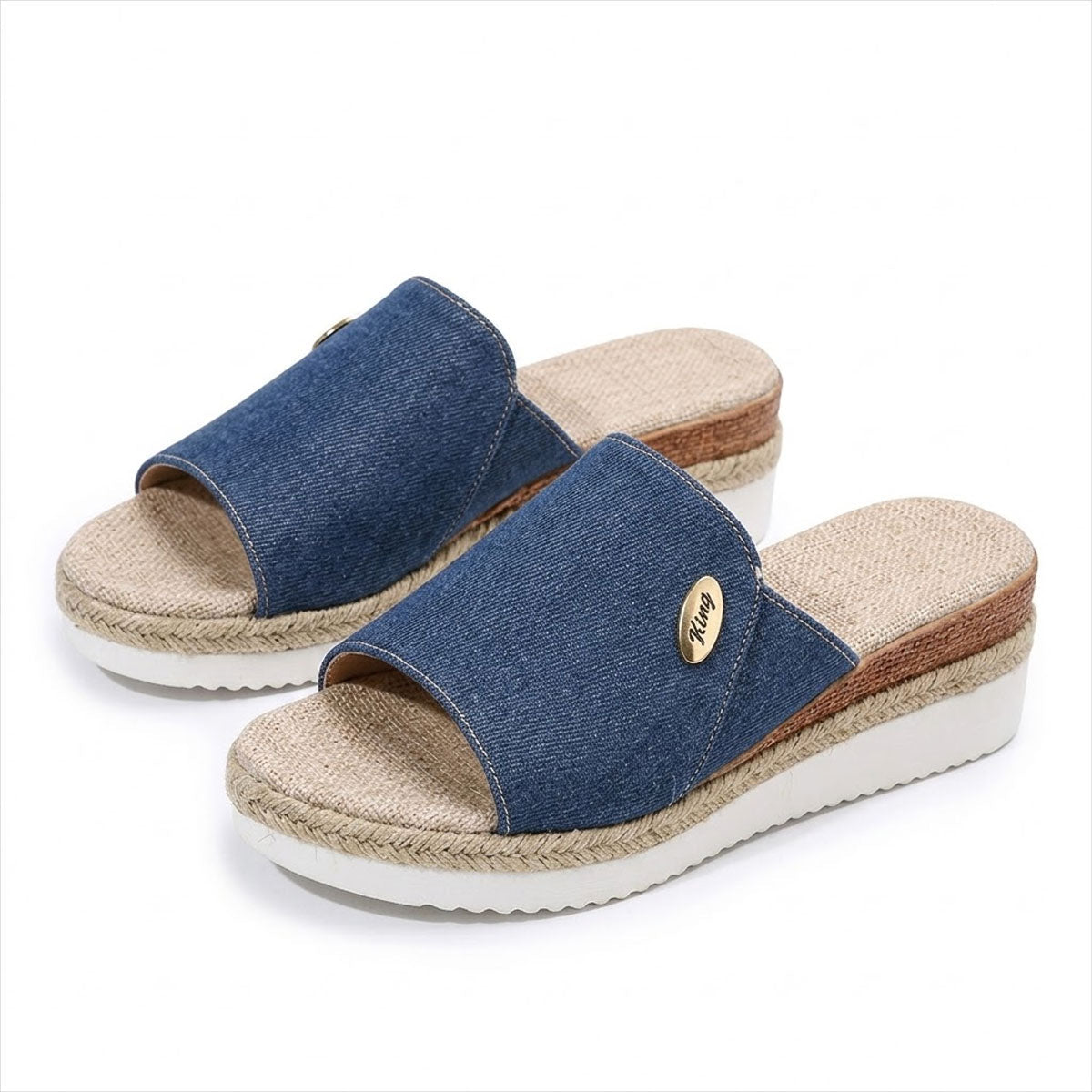 Women's Textured Canvas Peep-Toe Mules Shoes
