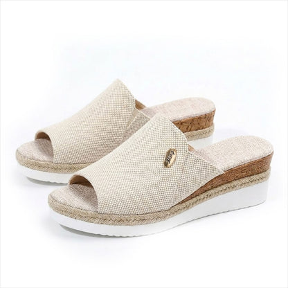 Women's Textured Canvas Peep-Toe Mules Shoes