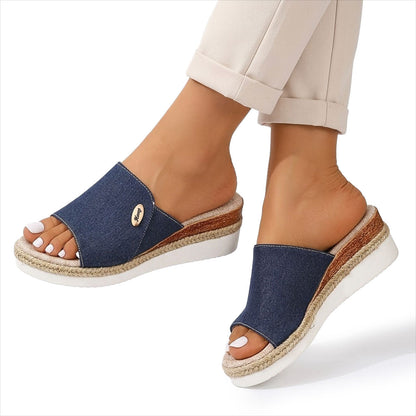 Women's Textured Canvas Peep-Toe Mules Shoes