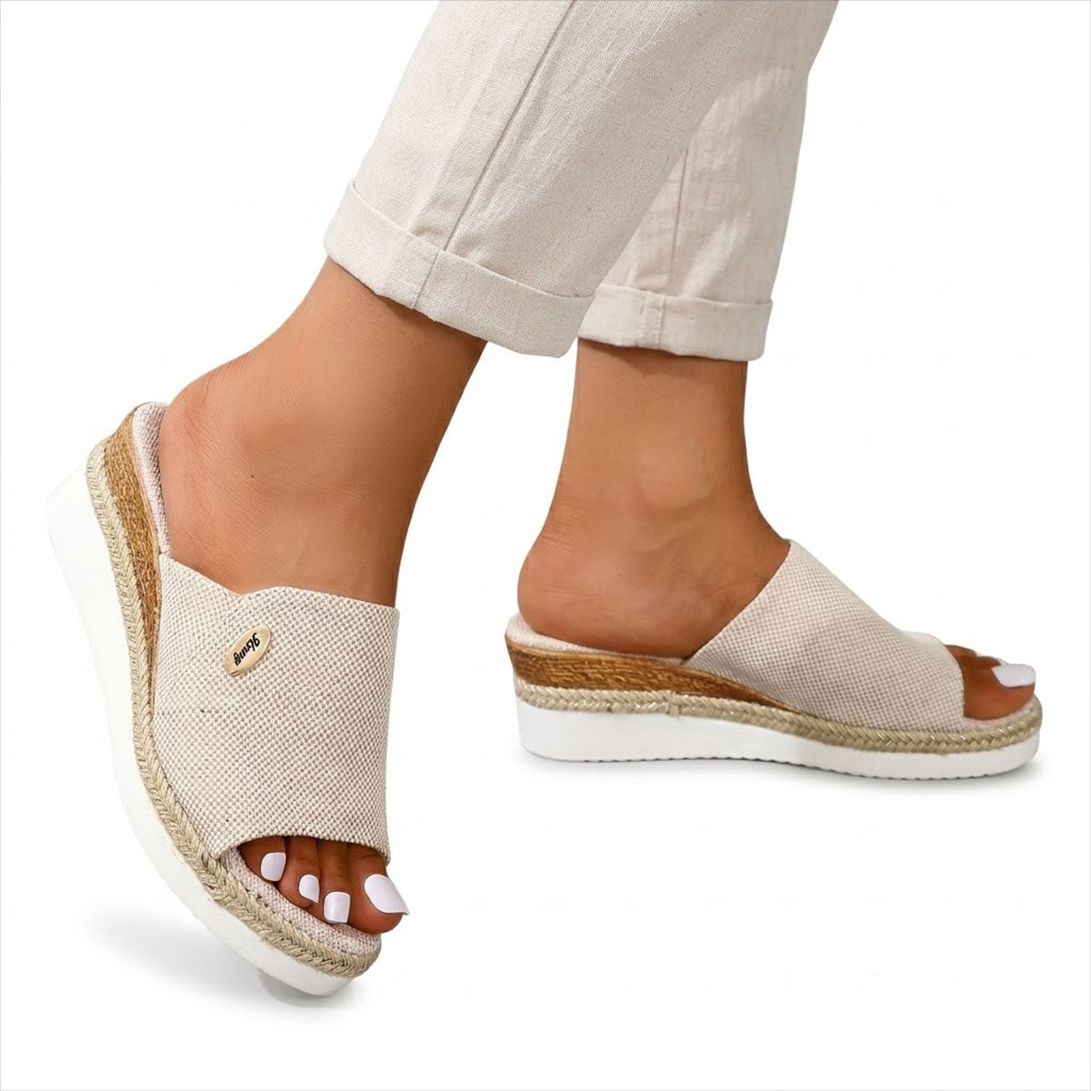 Women's Textured Canvas Peep-Toe Mules Shoes