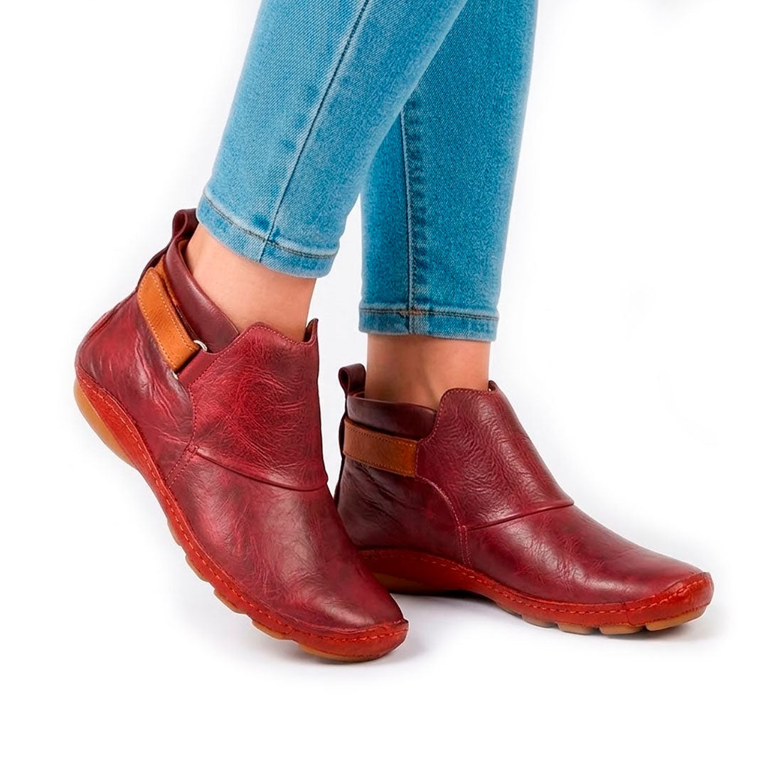 Women's Textured Faux Leather Ankle Boots with Ankle Strap