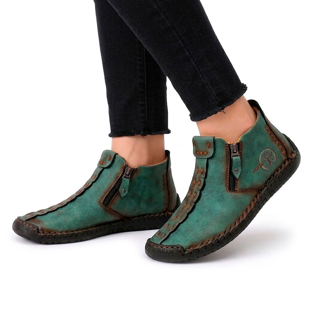 Women's Textured Faux Leather Side-Zip Ankle Loafers