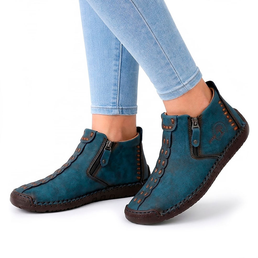 Women's Textured Faux Leather Side-Zip Ankle Loafers