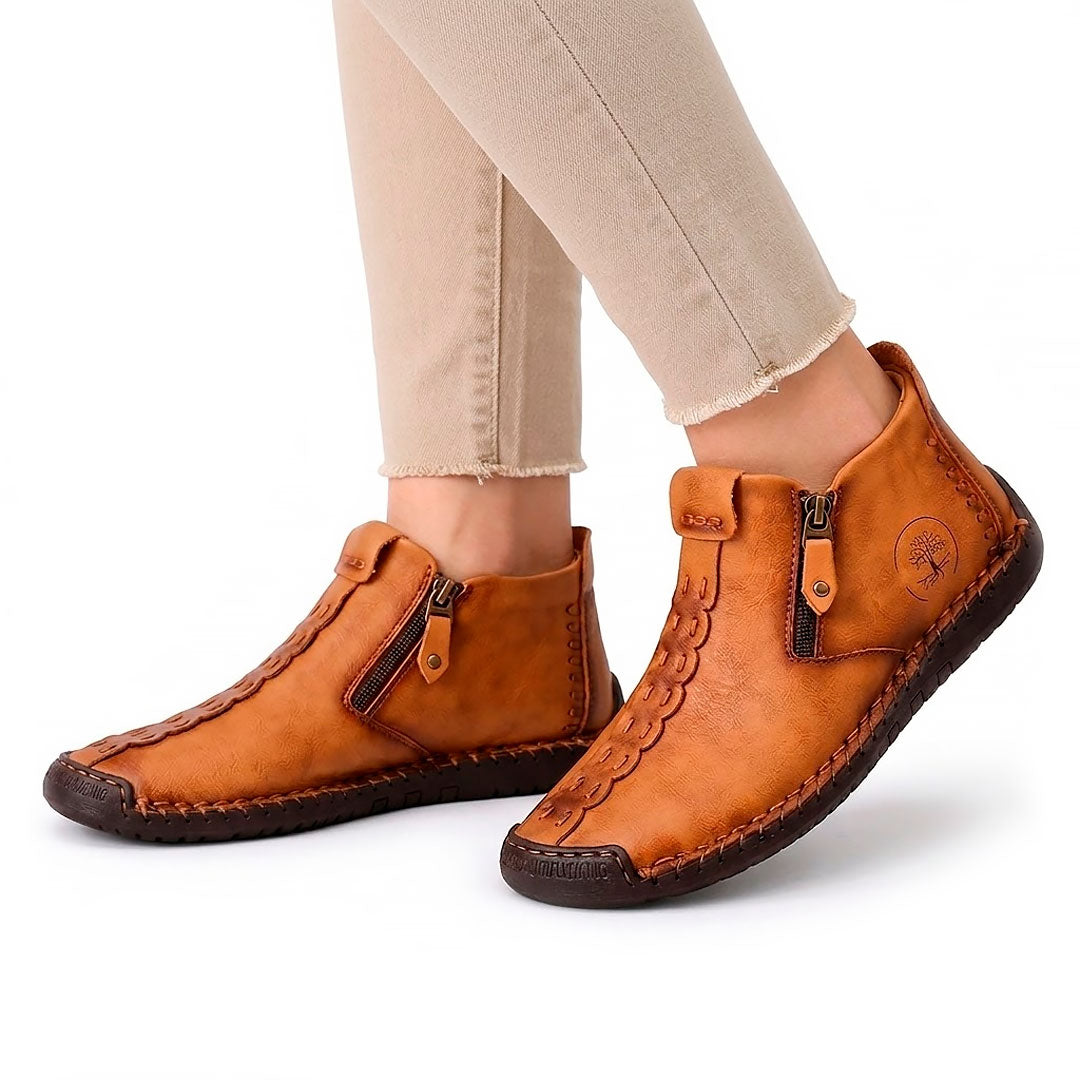 Women's Textured Faux Leather Side-Zip Ankle Loafers
