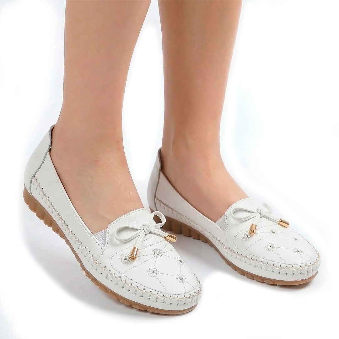 Women's Textured Faux Leather Studded Driving Loafers