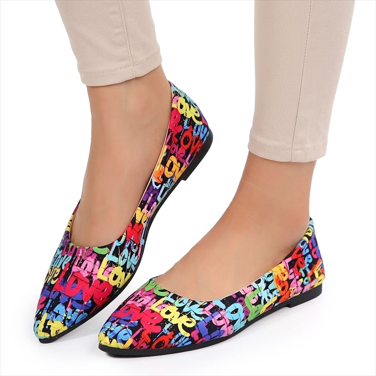 Women's Vibrant Print Pointed Toe Ballerina Flats