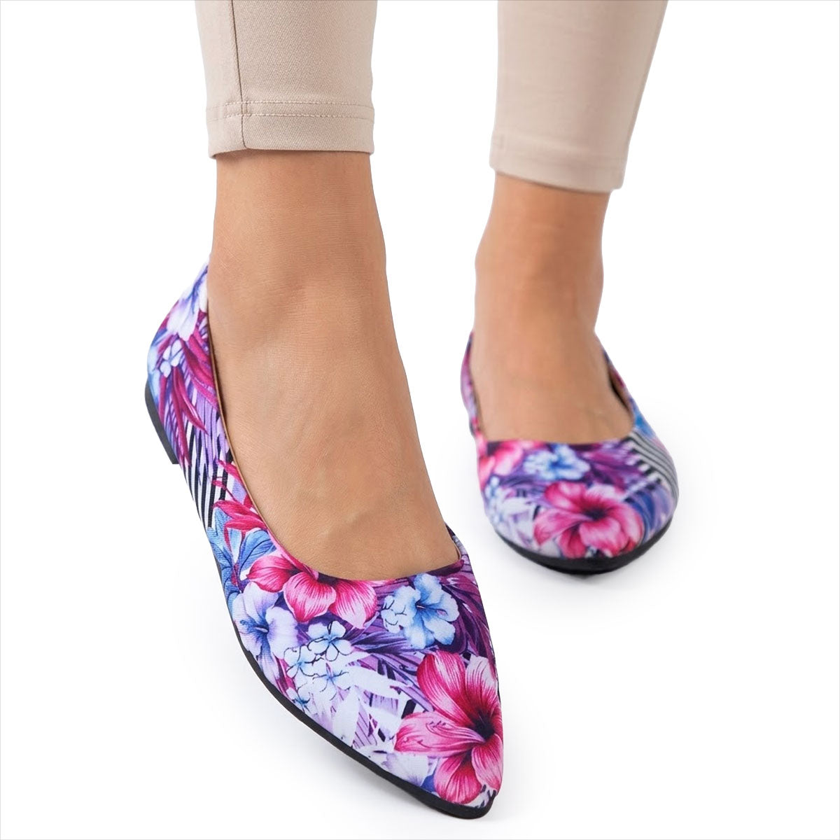 Women's Vibrant Print Pointed Toe Ballerina Flats