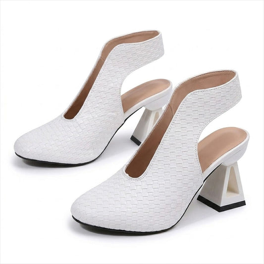 Women's Woven-Effect Peep-Toe Sandals with Architectural Heel