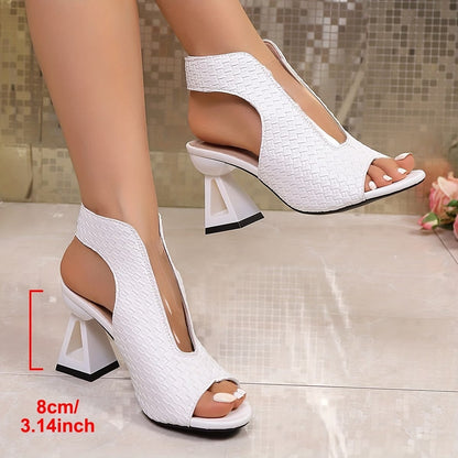Women's Woven-Effect Peep-Toe Sandals with Architectural Heel