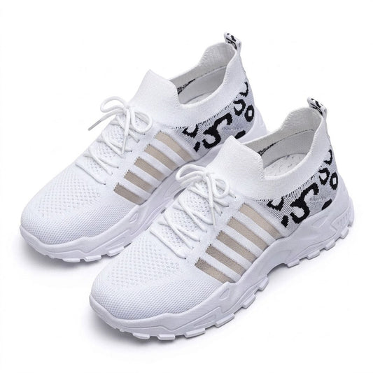 Women's Woven Knit Trainers with Leopard Accent