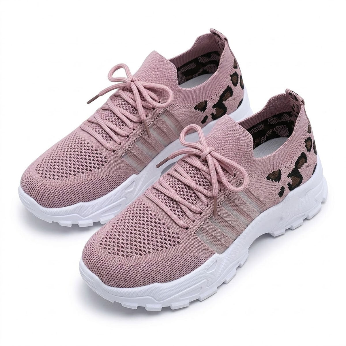 Women's Woven Knit Trainers with Leopard Accent