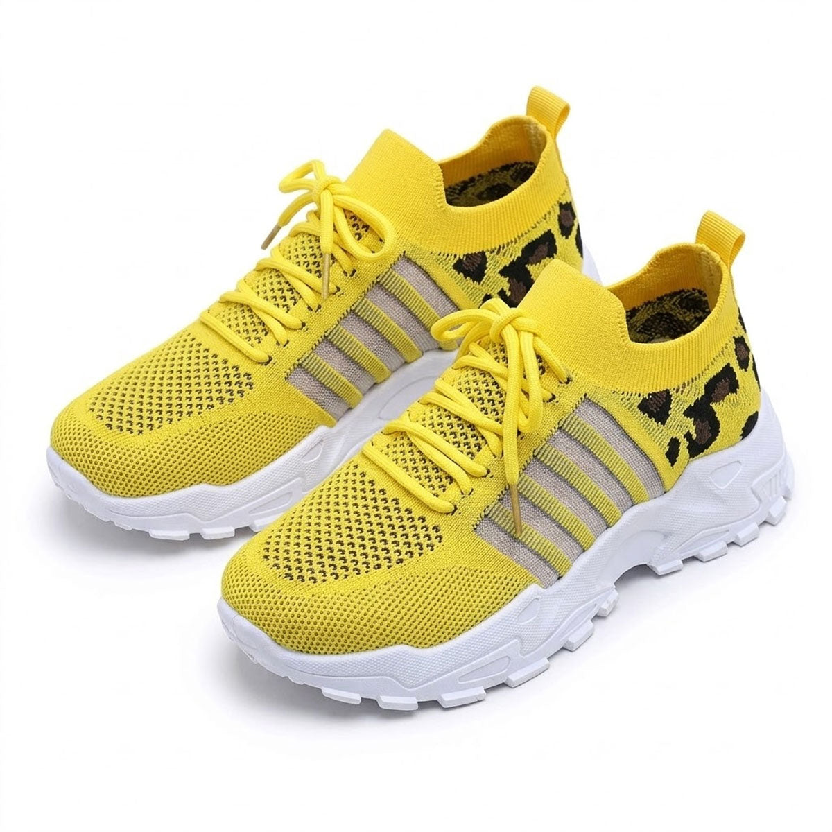 Women's Woven Knit Trainers with Leopard Accent