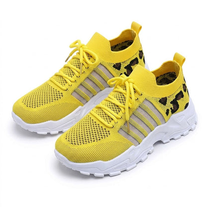 Women's Woven Knit Trainers with Leopard Accent
